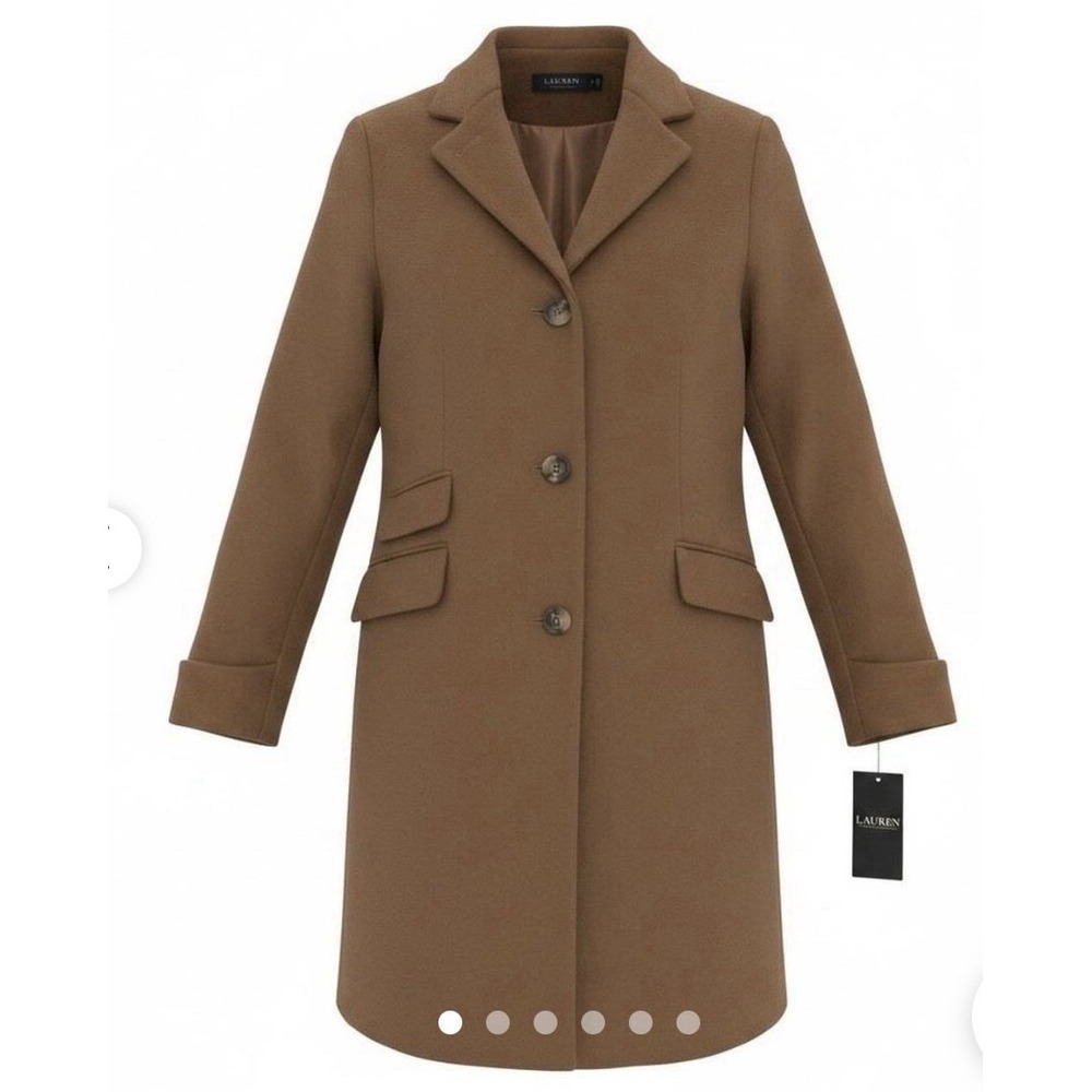 brown single-breasted Lauren Ralph Lauren wool-blend walker coat Size 14